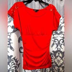 EUC Takara Orange Embellished Cap Sleeve Maternity Blouse‎ Size M